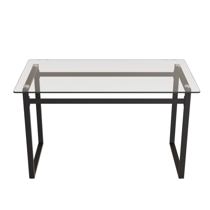 Modern Minimalist Rectangular Glass Dining Table for 4-6 with Tempered Glass Tabletop and Black Chrome Metal Legs Default -DTYStore
