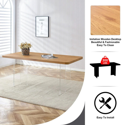 Modern Minimalist Wooden Table with Acrylic Legs for Dining, Living Rooms, and Kitchens Default -DTYStore