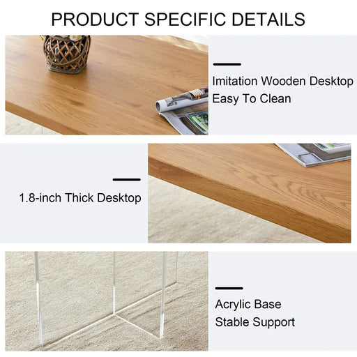Modern Minimalist Wooden Table with Acrylic Legs for Dining, Living Rooms, and Kitchens Default -DTYStore