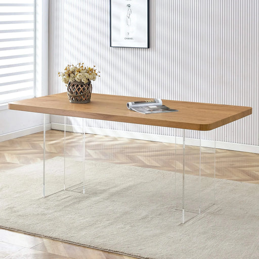 Modern Minimalist Wooden Table with Acrylic Legs for Dining, Living Rooms, and Kitchens Default -DTYStore