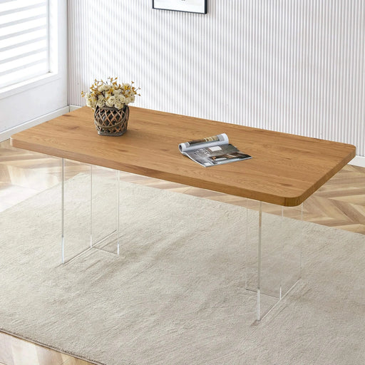Modern Minimalist Wooden Table with Acrylic Legs for Dining, Living Rooms, and Kitchens Default -DTYStore