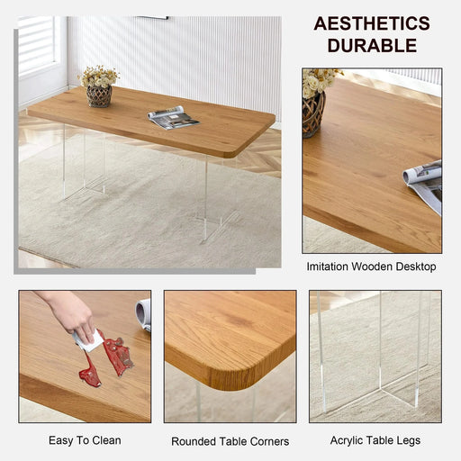 Modern Minimalist Wooden Table with Acrylic Legs for Dining, Living Rooms, and Kitchens Default -DTYStore