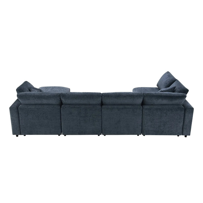 Modern Modular Cloud Sofa Bed, 6 Seat Chenille Sectional Couch Set with Ottoman, Convertible U Shaped Sleeper Sofa Default -DTYStore