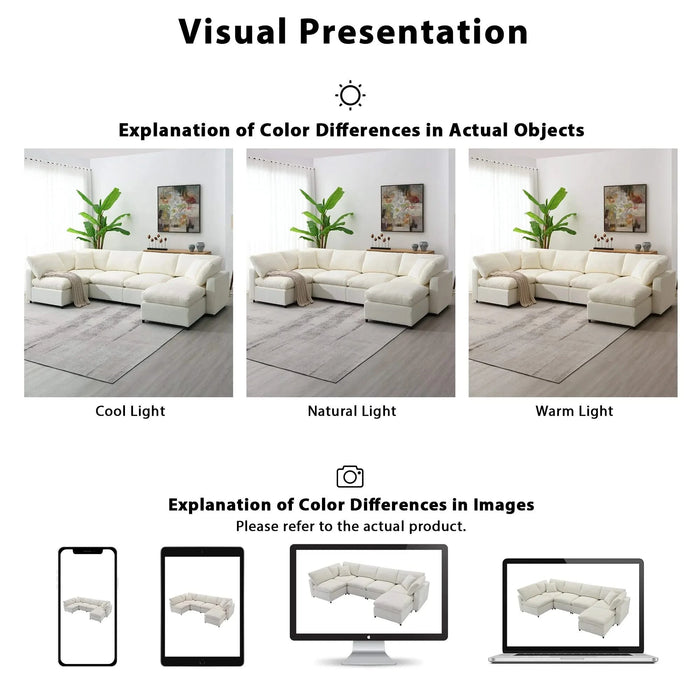 Modern Modular Cloud Sofa Bed, 6 Seat Chenille Sectional Couch Set with Ottoman, Convertible U Shaped Sleeper Sofa, 3 Colors Default -DTYStore