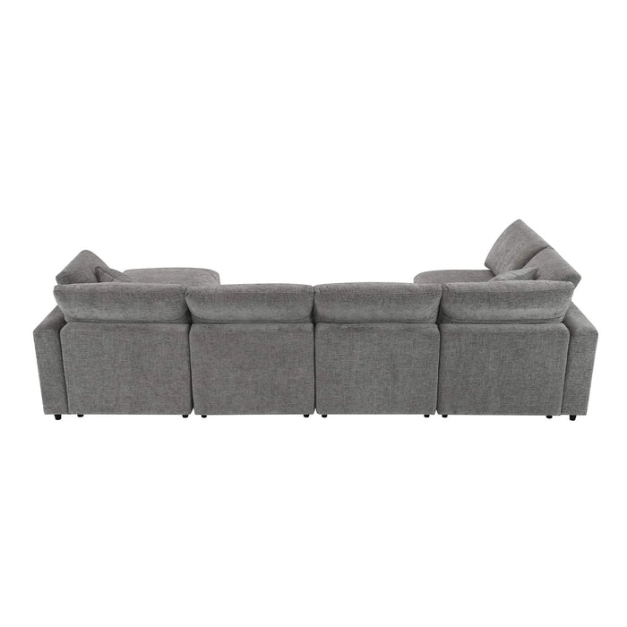 Modern Modular Cloud Sofa Bed with Ottoman, Convertible U Shaped Sleeper, Chenille, 130*65 Inches Default -DTYStore