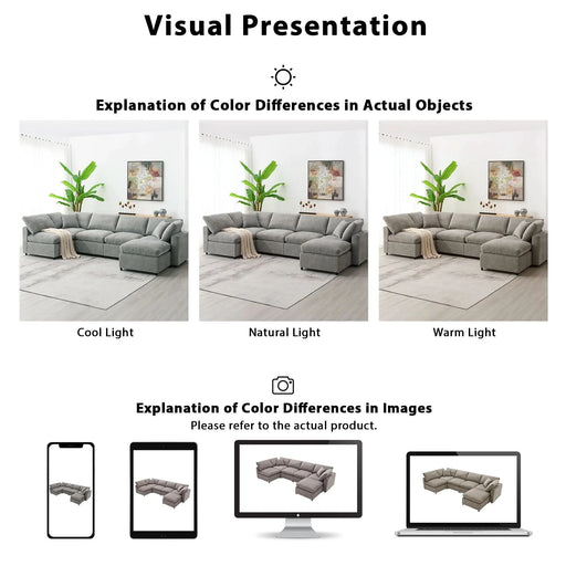 Modern Modular Cloud Sofa Bed with Ottoman, Convertible U Shaped Sleeper, Chenille, 130*65 Inches Default -DTYStore