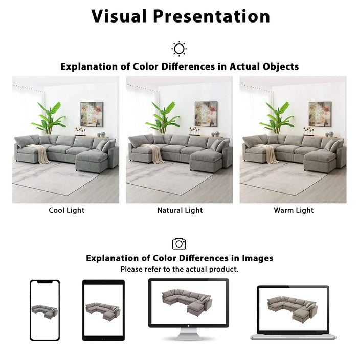 Modern Modular Cloud Sofa Bed with Ottoman, Convertible U Shaped Sleeper, Chenille, 130*65 Inches Default -DTYStore