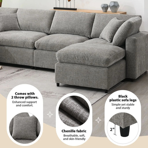 Modern Modular Cloud Sofa Bed with Ottoman, Convertible U Shaped Sleeper, Chenille, 130*65 Inches Default -DTYStore