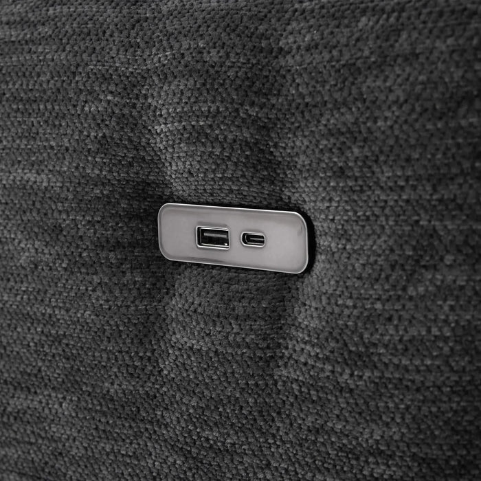 Modern Modular Sofa 85.4' U-shaped Sofa Bed with Movable Ottoman, USB Ports, Phone Holder, Black Chenille Default -DTYStore