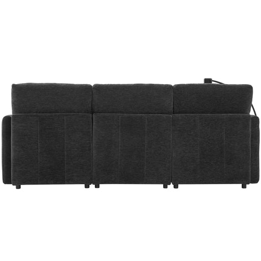 Modern Modular Sofa 85.4' U-shaped Sofa Bed with Movable Ottoman, USB Ports, Phone Holder, Black Chenille Default -DTYStore