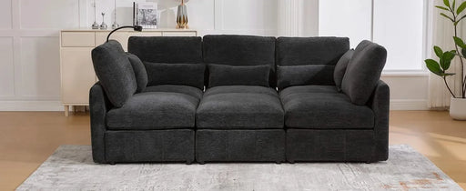 Modern Modular Sofa 85.4' U-shaped Sofa Bed with Movable Ottoman, USB Ports, Phone Holder, Black Chenille Default -DTYStore