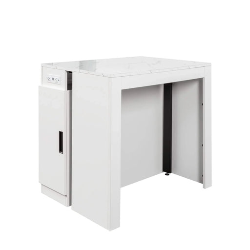 Modern Multifunctional Extendable Dining Table with Outlet, Space Saving Expanding Table with Storage for Party, Weddings, Meetings, Celebrations Default -DTYStore