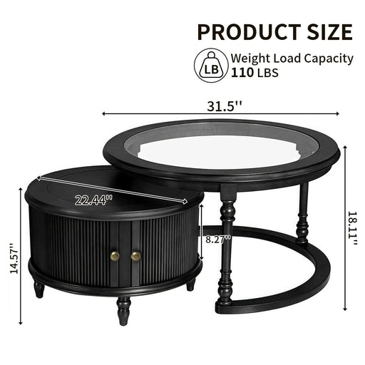 Modern Nesting Coffee Table Set with Glass and Solid Wood Frame Default -DTYStore