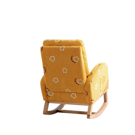 Modern Nursery Rocking Chair Mid Century Accent with Side Pocket Mustard Boucle Upholstered High Back Default -DTYStore