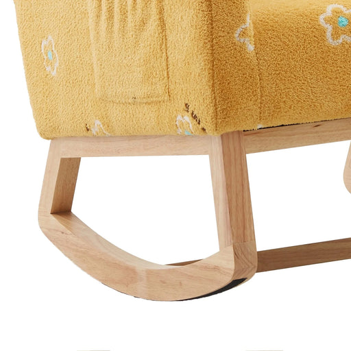 Modern Nursery Rocking Chair Mid Century Accent with Side Pocket Mustard Boucle Upholstered High Back Default -DTYStore
