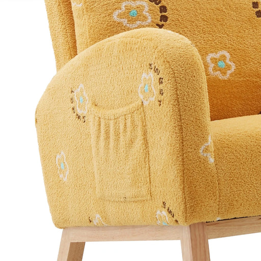 Modern Nursery Rocking Chair Mid Century Accent with Side Pocket Mustard Boucle Upholstered High Back Default -DTYStore