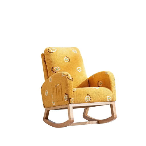 Modern Nursery Rocking Chair Mid Century Accent with Side Pocket Mustard Boucle Upholstered High Back Default -DTYStore