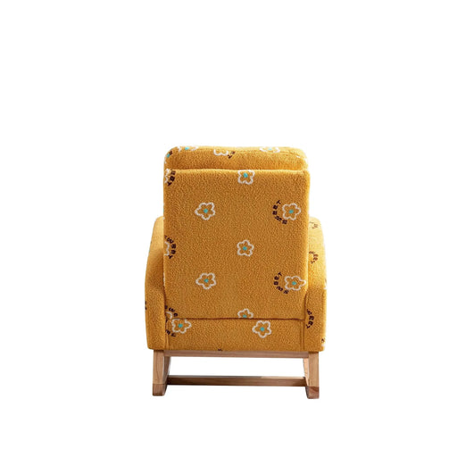 Modern Nursery Rocking Chair Mid Century Accent with Side Pocket Mustard Boucle Upholstered High Back Default -DTYStore