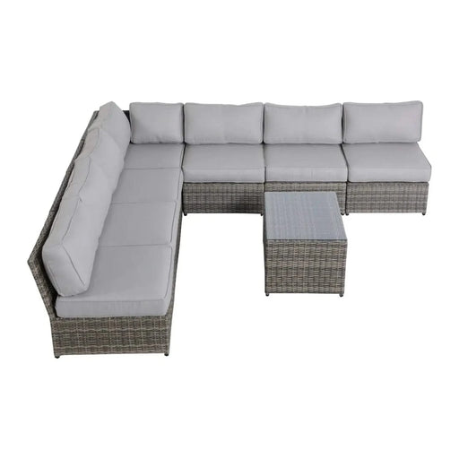Modern Outdoor 6-Person Wicker Patio Seating Group with Cushions in Gray Mix, Aluminum Frame, Fully Assembled Default -DTYStore