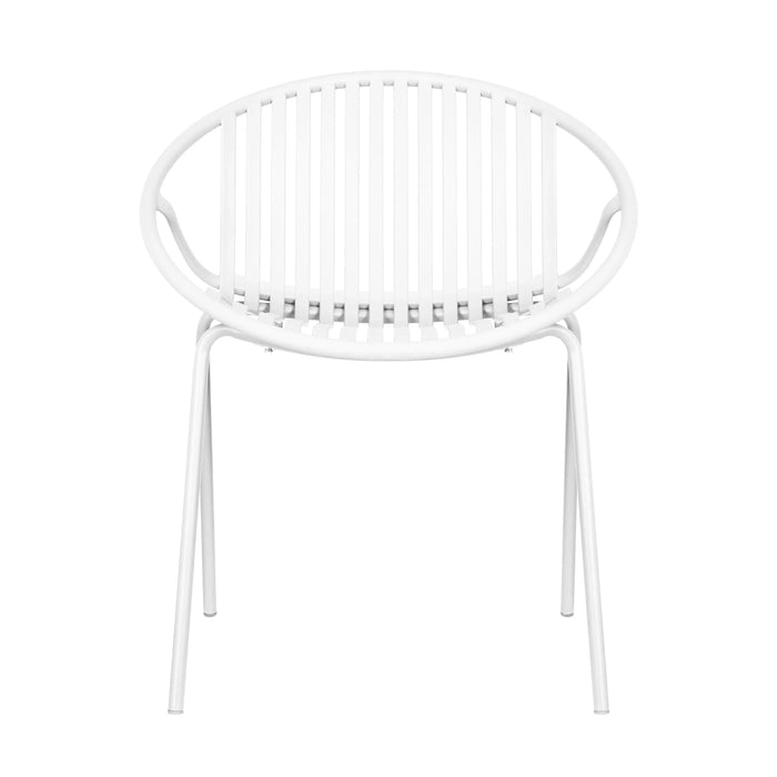 Modern Outdoor 7-Piece Dining Set with Stackable Chairs, White Finish, Acacia Wood and Metal Default -DTYStore