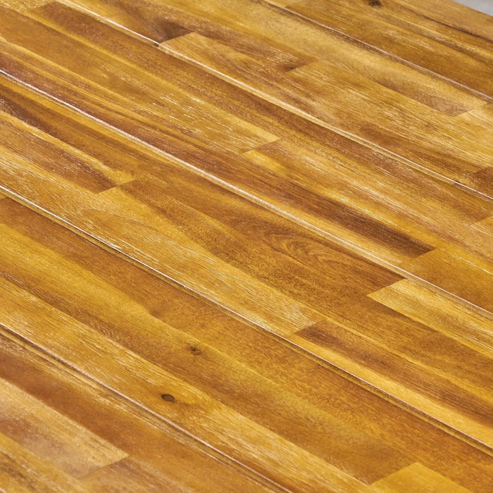 Modern Outdoor 7-Piece Dining Set with Stackable Chairs, White Finish, Acacia Wood and Metal Default -DTYStore