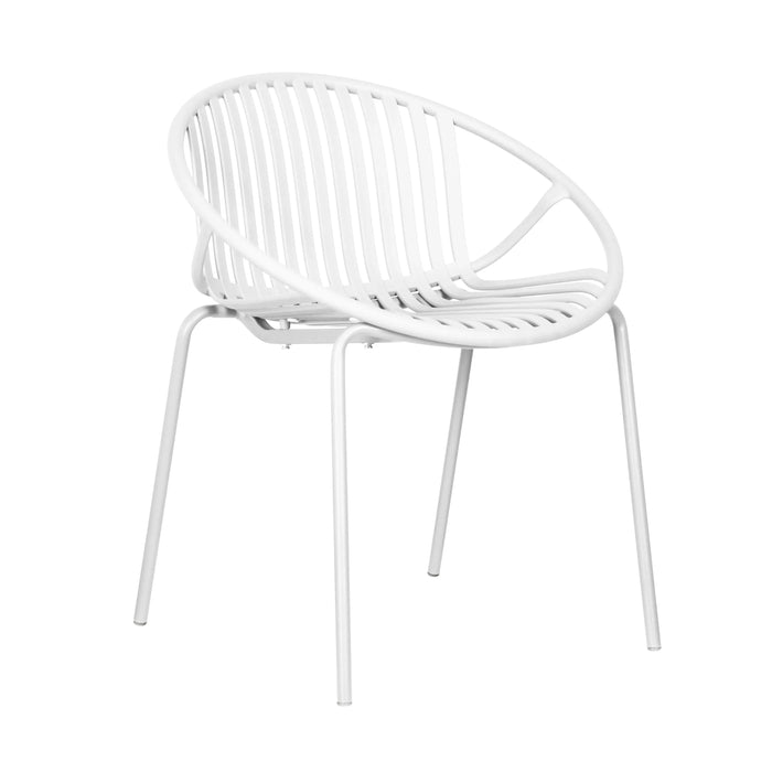 Modern Outdoor 7-Piece Dining Set with Stackable Chairs, White Finish, Acacia Wood and Metal Default -DTYStore