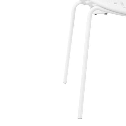 Modern Outdoor 7-Piece Dining Set with Stackable Chairs, White Finish, Acacia Wood and Metal Default -DTYStore