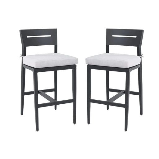 Modern Outdoor Bar Stools Set of 2, Aluminum Patio Chairs with Backrest and Footrest, Weather-Resistant, Ember Black, Sunbrella Cushions Default -DTYStore