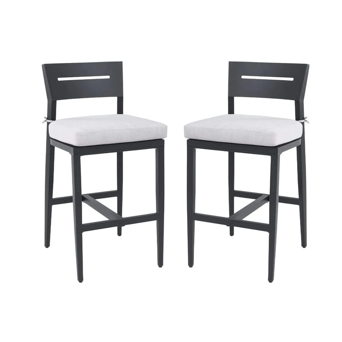 Modern Outdoor Bar Stools Set of 2, Aluminum Patio Chairs with Backrest and Footrest, Weather-Resistant, Ember Black, Sunbrella Cushions Default -DTYStore