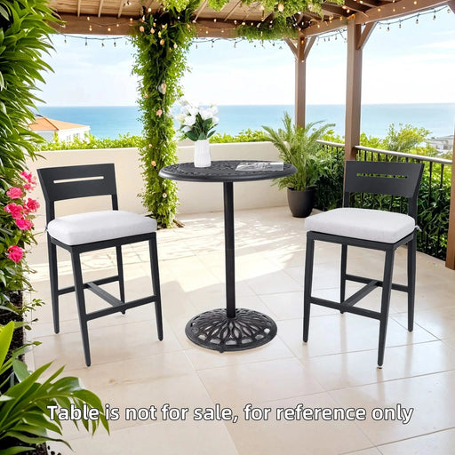 Modern Outdoor Bar Stools Set of 2, Aluminum Patio Chairs with Backrest and Footrest, Weather-Resistant, Ember Black, Sunbrella Cushions Default -DTYStore