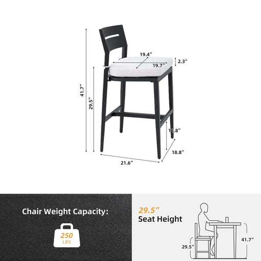 Modern Outdoor Bar Stools Set of 2, Aluminum Patio Chairs with Backrest and Footrest, Weather-Resistant, Ember Black, Sunbrella Cushions Default -DTYStore