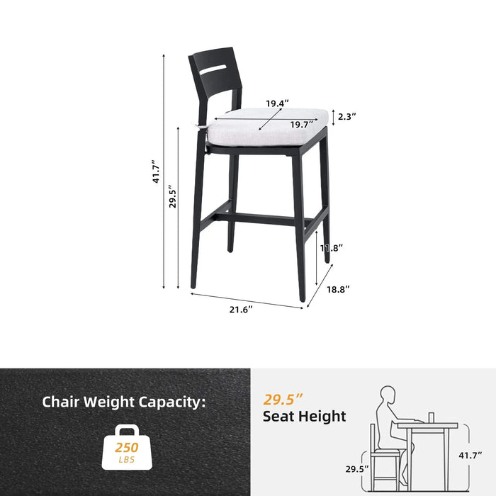 Modern Outdoor Bar Stools Set of 2, Aluminum Patio Chairs with Backrest and Footrest, Weather-Resistant, Ember Black, Sunbrella Cushions Default -DTYStore