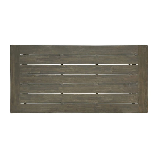 Modern Outdoor Dining Set - 7 Pieces with Acacia Wood Table and Iron Chairs in Grey and Black Default -DTYStore