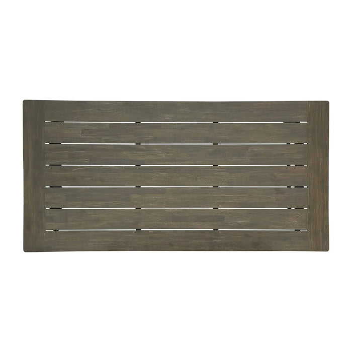 Modern Outdoor Dining Set - 7 Pieces with Acacia Wood Table and Iron Chairs in Grey and Black Default -DTYStore