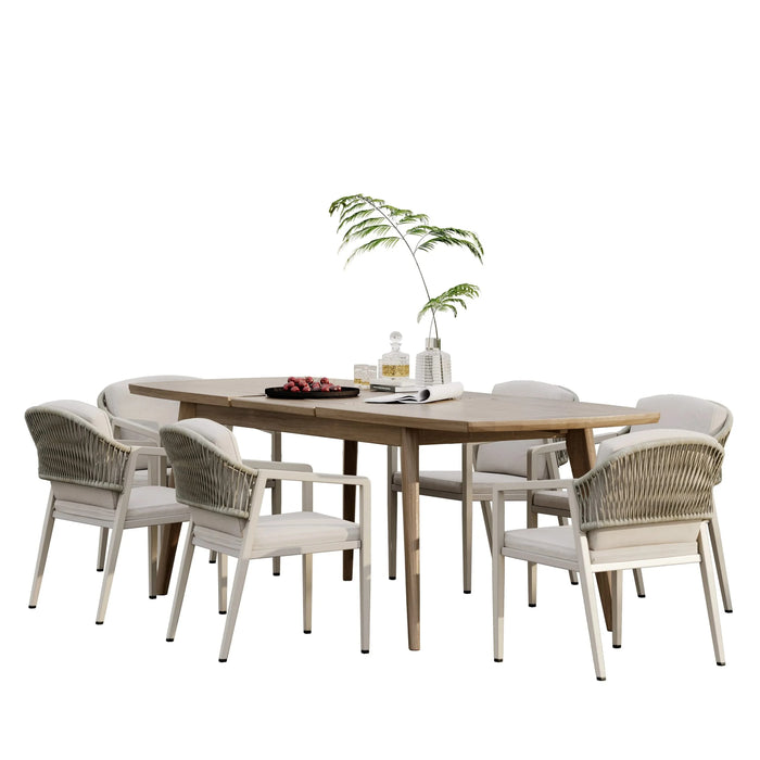 Modern Outdoor Dining Set with Expandable Acacia Wood Table and Iron Chairs, Grey Default -DTYStore