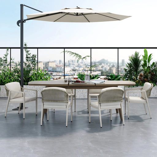 Modern Outdoor Dining Set with Expandable Acacia Wood Table and Iron Chairs, Grey Default -DTYStore