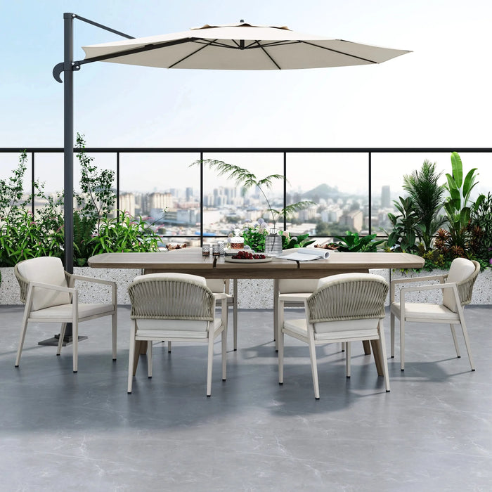 Modern Outdoor Dining Set with Expandable Acacia Wood Table and Iron Chairs, Grey Default -DTYStore