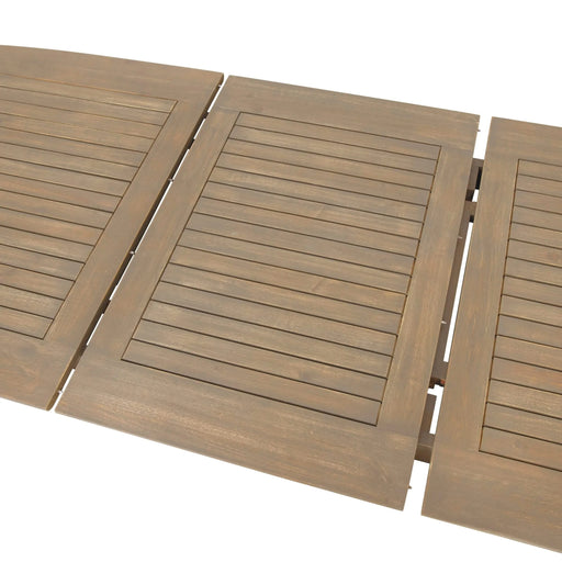 Modern Outdoor Dining Set with Expandable Acacia Wood Table and Iron Chairs, Grey Default -DTYStore