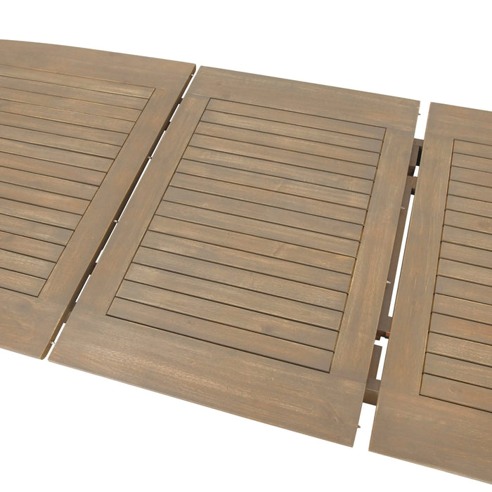 Modern Outdoor Dining Set with Expandable Acacia Wood Table and Iron Chairs, Grey Default -DTYStore