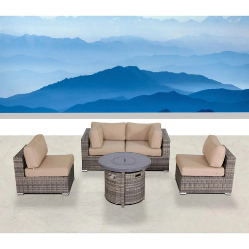 Modern Outdoor Loveseat Set with Cushions and Fire Pit, Grey Mix Wicker, 66'' W Default -DTYStore