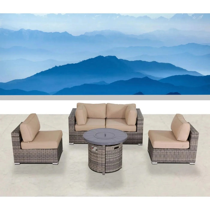 Modern Outdoor Loveseat Set with Cushions and Fire Pit, Grey Mix Wicker, 66'' W Default -DTYStore