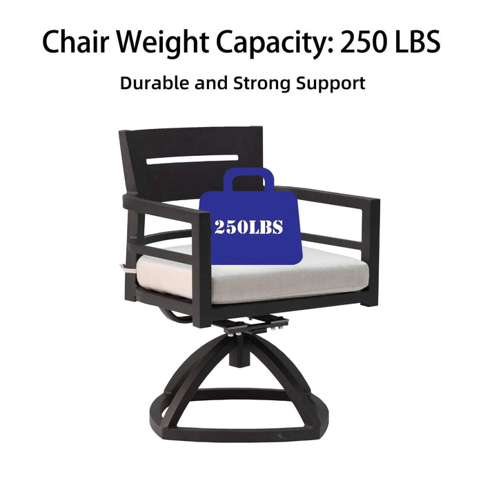 Modern Outdoor Patio Dining Set with 4 Swivel Rockers, Sunbrella Cushions, and 40' Square Table, Ember Black Aluminum Default -DTYStore