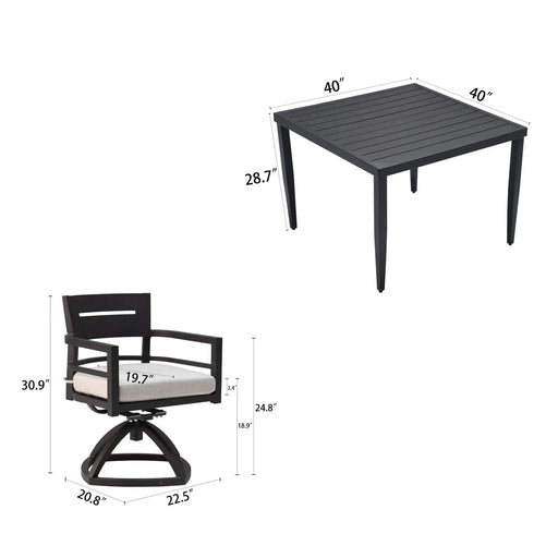 Modern Outdoor Patio Dining Set with 4 Swivel Rockers, Sunbrella Cushions, and 40' Square Table, Ember Black Aluminum Default -DTYStore