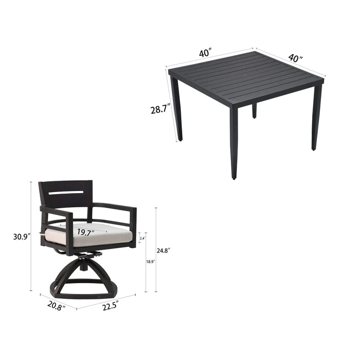 Modern Outdoor Patio Dining Set with 4 Swivel Rockers, Sunbrella Cushions, and 40' Square Table, Ember Black Aluminum Default -DTYStore