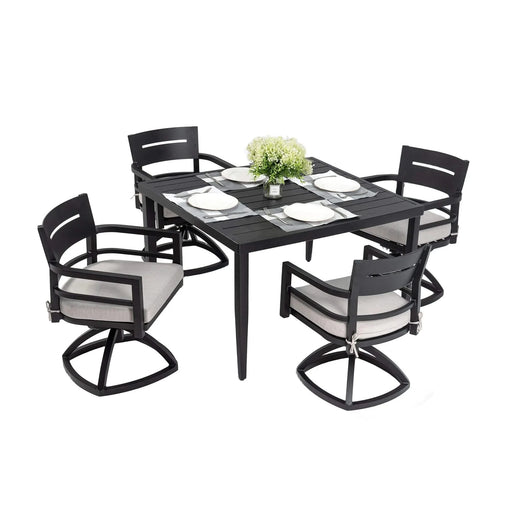 Modern Outdoor Patio Dining Set with 4 Swivel Rockers, Sunbrella Cushions, and 40' Square Table, Ember Black Aluminum Default -DTYStore