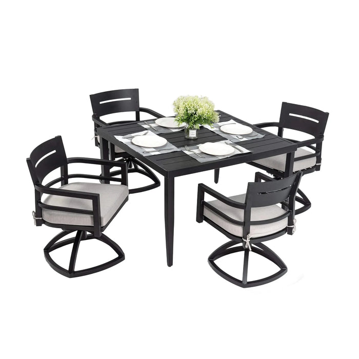 Modern Outdoor Patio Dining Set with 4 Swivel Rockers, Sunbrella Cushions, and 40' Square Table, Ember Black Aluminum Default -DTYStore