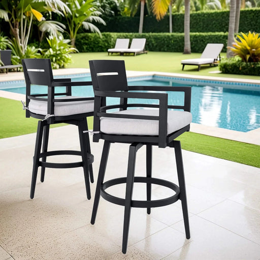 Modern Outdoor Swivel Bar Chairs Set of 2, 360 Degree Rotation, Aluminum Frame in Ember Black, with Ergonomic Backrest, Armrests & Sunbrella Cushions, Weather-Resistant Default -DTYStore