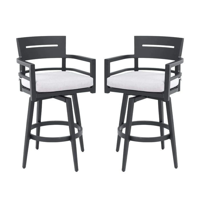 Modern Outdoor Swivel Bar Chairs Set of 2, 360 Degree Rotation, Aluminum Frame in Ember Black, with Ergonomic Backrest, Armrests & Sunbrella Cushions, Weather-Resistant Default -DTYStore