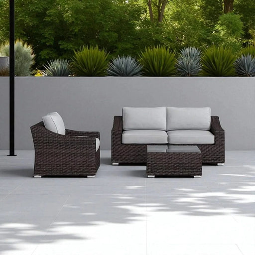 Modern Outdoor Wicker Sectional with Cushions, Weather-Resistant, Fully Assembled, Brown and Gray, 4-Piece Set Default -DTYStore