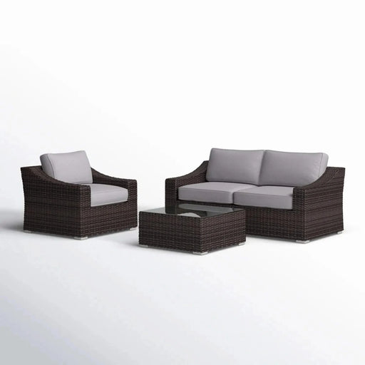 Modern Outdoor Wicker Sectional with Cushions, Weather-Resistant, Fully Assembled, Brown and Gray, 4-Piece Set Default -DTYStore